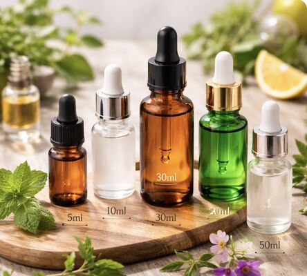 Amber Glass Dropper Bottle Featuring Plastic Shoulder Lid Rubber Calibration Blank or Printed Suitable for Cosmetics and Aromatherapy