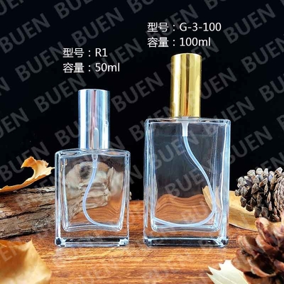 Empty Perfume Glass Bottles Clear 100ml 58mm Long Square Custom LOGO