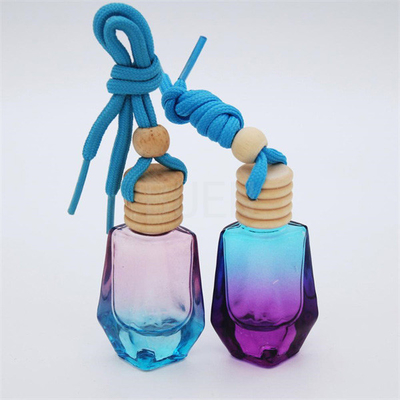 Car Hanging Wooden Cap Glass Aroma Diffuser Bottle Round Car Diffuser Perfume Bottle