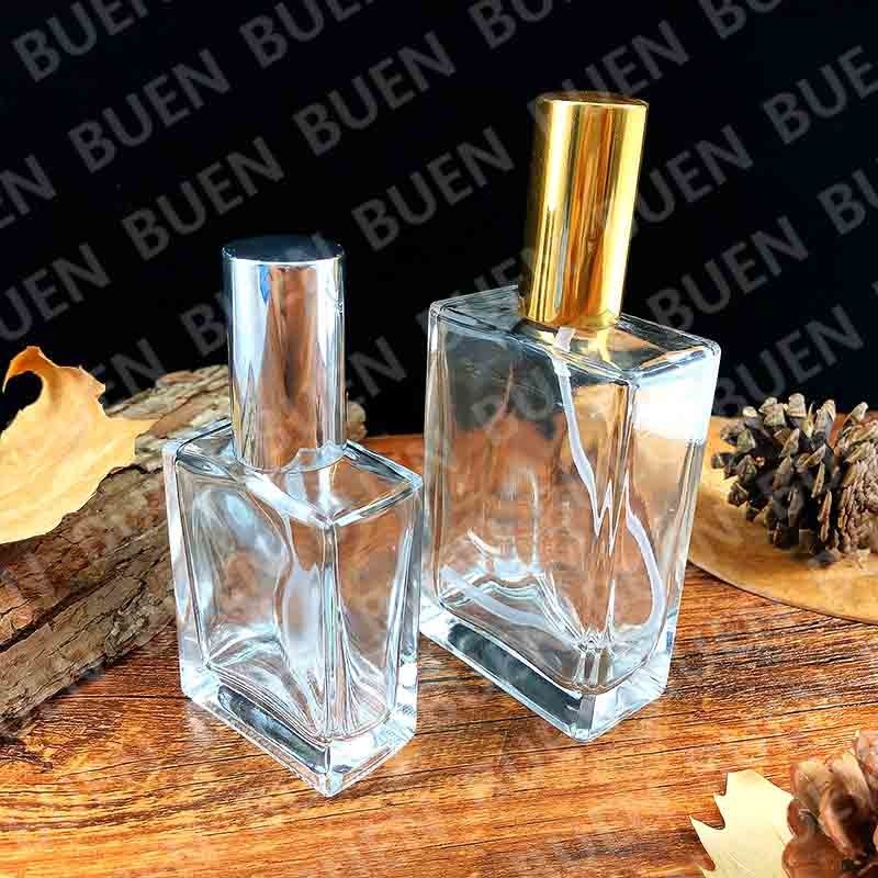 Empty Perfume Glass Bottles Clear 100ml 58mm Long Square Custom LOGO
