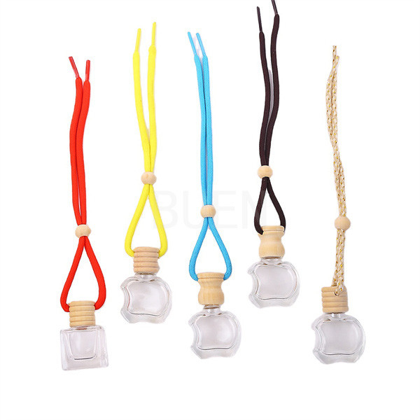 Car Hanging Wooden Cap Glass Aroma Diffuser Bottle Round Car Diffuser Perfume Bottle